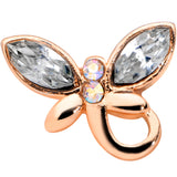 18G 3/8 Clear Aurora Gem Rose Gold Tone Loop Butterfly Nose Hoop