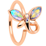 18G 3/8 Aurora Gem Rose Gold Tone Loop Butterfly Nose Hoop