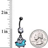 Clear CZ Gem Black Swimming Sloth Dangle Belly Ring