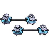 14G 9/16 Black Swimming Sloth Barbell Nipple Ring Set