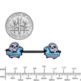 14G 9/16 Black Swimming Sloth Barbell Nipple Ring Set