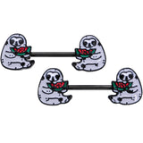 14G 9/16 Black Watermelon Sloth Barbell Nipple Ring Set