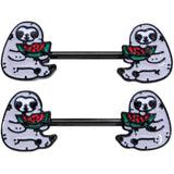 14G 9/16 Black Watermelon Sloth Barbell Nipple Ring Set