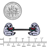 14G 9/16 Black Watermelon Sloth Barbell Nipple Ring Set