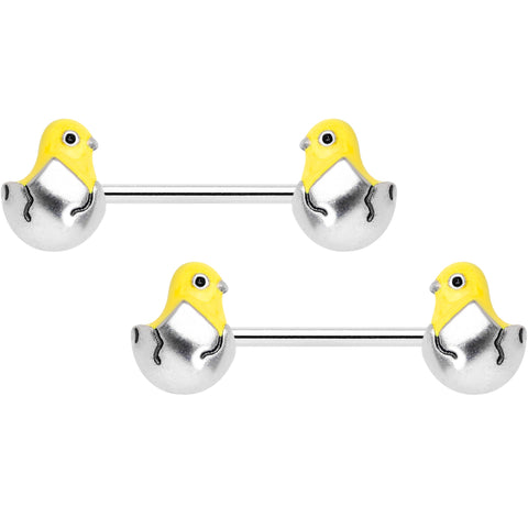 14G 9/16 Hatching Easter Chick Barbell Nipple Ring Set