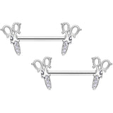 14G 9/16 Clear Gem Elegant Scissors Barbell Nipple Ring Set