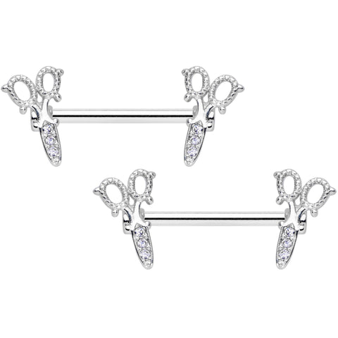 14G 9/16 Clear Gem Elegant Scissors Barbell Nipple Ring Set