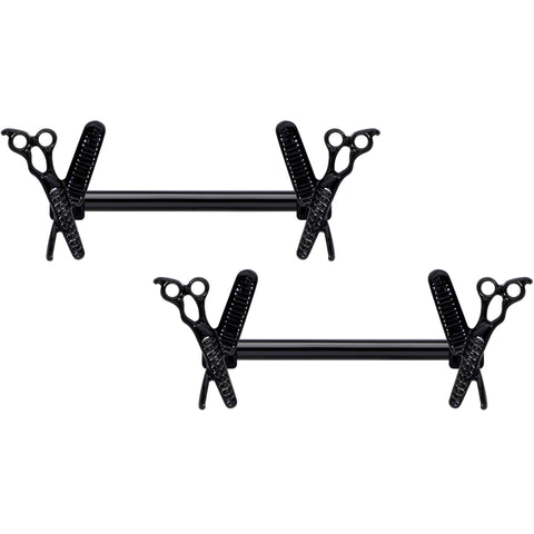 14G 9/16 Black Scissors Comb Barbell Nipple Ring Set