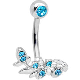 Aqua Gem Leaf Branch Belly Ring