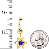 Clear Blue Gem Gold Tone Lacy Star Dangle Belly Ring
