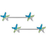 14G 9/16 Blue Green Gem Glam Starfish Barbell Nipple Ring Set