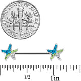 14G 9/16 Blue Green Gem Glam Starfish Barbell Nipple Ring Set