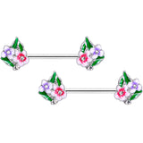 14G 9/16 Clear Gem Fanciful Flowers Barbell Nipple Ring Set