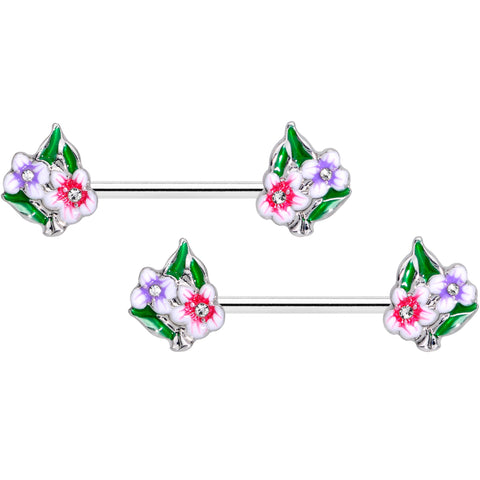 14G 9/16 Clear Gem Fanciful Flowers Barbell Nipple Ring Set