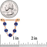 14G 9/16 Yellow Gem Rose Gold Tone Blue Flower Dangle Nipple Set