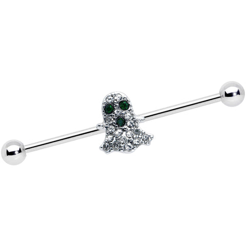 14G Clear Black Gem Scary Ghost Halloween Industrial Barbell 38mm