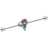 14G Clear Gem Rose Heart Valentines Day Industrial Barbell 38mm