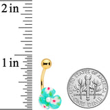 Aqua Gem Gold Tone Flower Pearly Belly Ring Set of 3