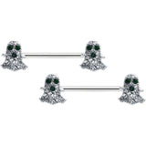 14G 5/8 Clear Black Gem Scary Ghost Barbell Nipple Ring Set
