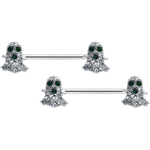14G 5/8 Clear Black Gem Scary Ghost Barbell Nipple Ring Set