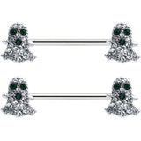 14G 5/8 Clear Black Gem Scary Ghost Barbell Nipple Ring Set