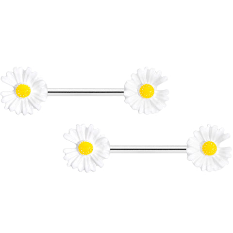 14G 5/8 White Flower Barbell Nipple Ring Set