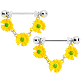 14G 13/16 Yellow Daisy Chain Dangle Nipple Ring Set