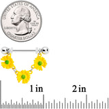 14G 13/16 Yellow Daisy Chain Dangle Nipple Ring Set