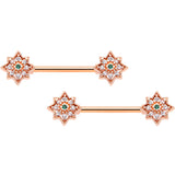 14G 9/16 Clear Gem Rose Gold Tone Evening Star Nipple Ring Set