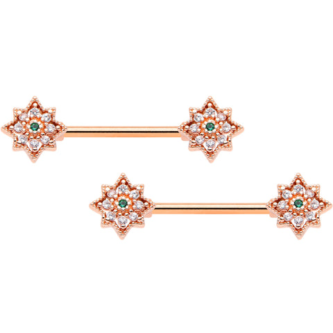 14G 9/16 Clear Gem Rose Gold Tone Evening Star Nipple Ring Set