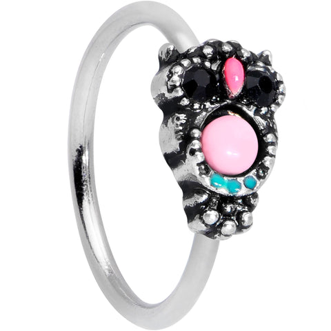 20G 5/16 Black Gem Pink Orb Owl Nose Hoop
