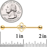 14G Clear Gem Gold Tone Open Cross Industrial Barbell 38mm