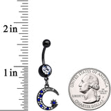 Clear Blue Gem Black Star Moon Twister Dangle Belly Ring Set of 3
