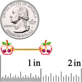 14G 5/8 Green Purple Gem Gold Tone Cherry Apple Nipple Ring Set