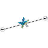 14G Blue Green Gem Glam Starfish Industrial Barbell 38mm