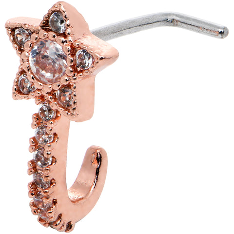 20G 7mm Clear Gem Rose Gold Hue Starry Faux Hoop L Shape Nose Ring