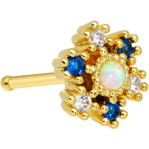20G 1/4 White Synthetic Opal Gold Tone Ornate Texture Nose Bone