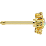 20G 1/4 White Synthetic Opal Gold Tone Ornate Texture Nose Bone