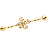 14G Clear Gem Gold Tone Stylish Splat Industrial Barbell 38mm