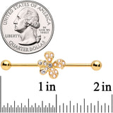 14G Clear Gem Gold Tone Stylish Splat Industrial Barbell 38mm