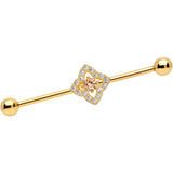 14G Clear CZ Gem Gold Tone Rhombus Royale Industrial Barbell 38mm