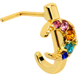 20G 7mm Rainbow Gem Gold Tone Crescent Moon L Shape Nose Ring