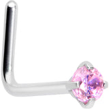20G 1/4 Pink CZ 2mm Gem Rhombus L Shape Nose Ring