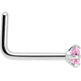 20G 1/4 Pink CZ 2mm Gem Rhombus L Shape Nose Ring