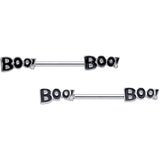 14G 5/8 Clear Gem Black Boo Halloween Barbell Nipple Ring Set