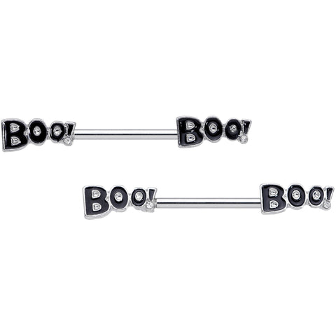 14G 5/8 Clear Gem Black Boo Halloween Barbell Nipple Ring Set