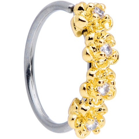 20G 5/16 Clear CZ Gem Gold Tone Flowers Nose Hoop