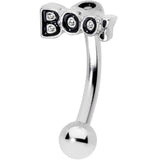 14G 5/16 Black Text Boo Halloween Curved Eyebrow Ring