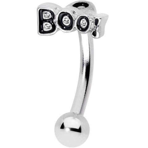 14G 5/16 Black Text Boo Halloween Curved Eyebrow Ring