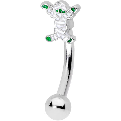 14G 5/16 Green Mummy Halloween Curved Eyebrow Ring